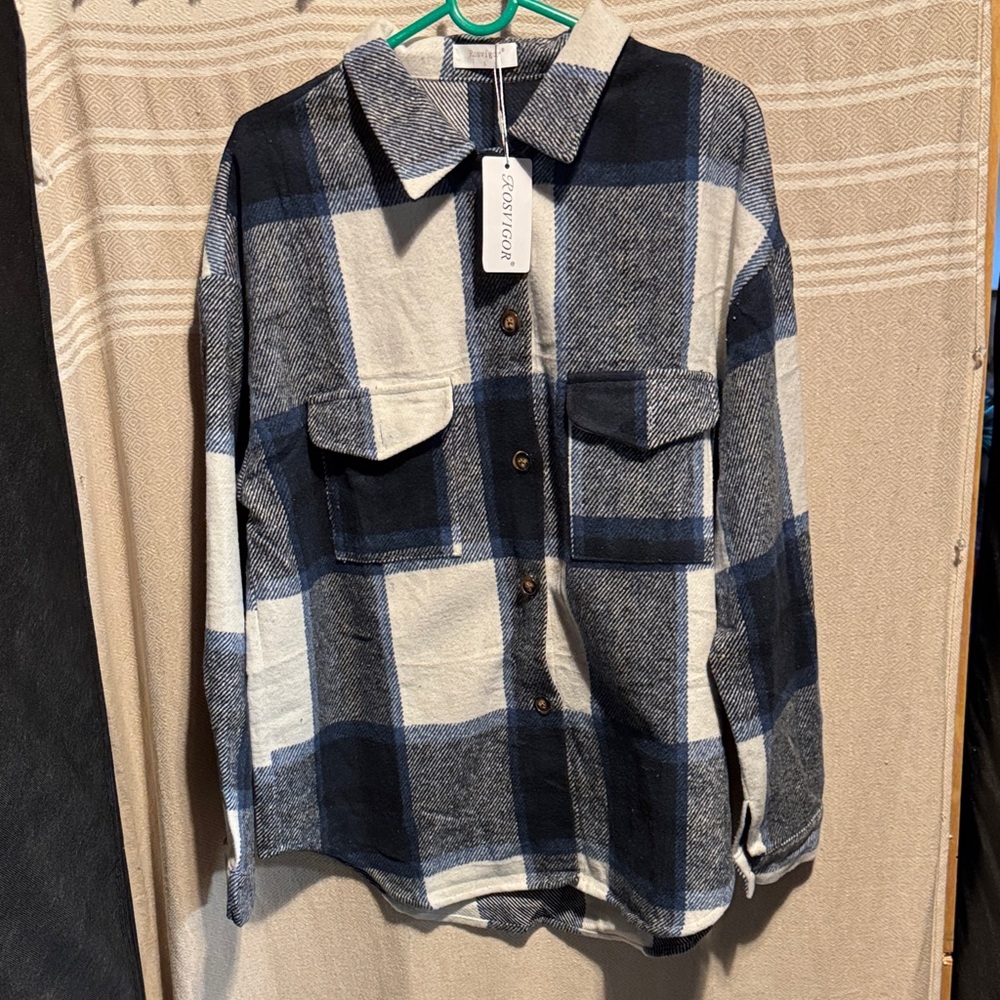 Rosvigor Unisex Blue and White Plaid Shirt